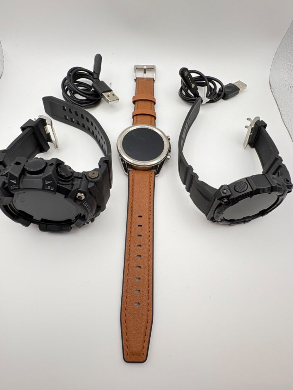 Lot of 3 Smart Watches Digital Sport Fitness Wristwatches Smartwatches Cables